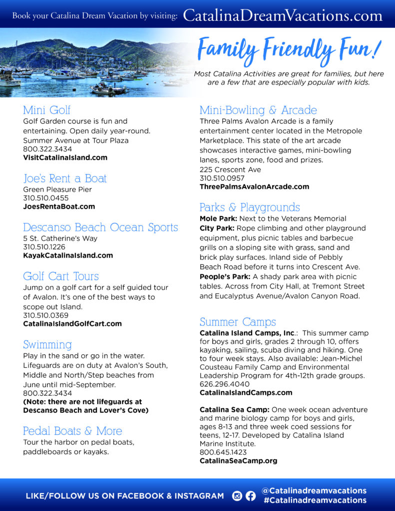 Best Family Activities on Catalina Island Catalina Dream Vacations